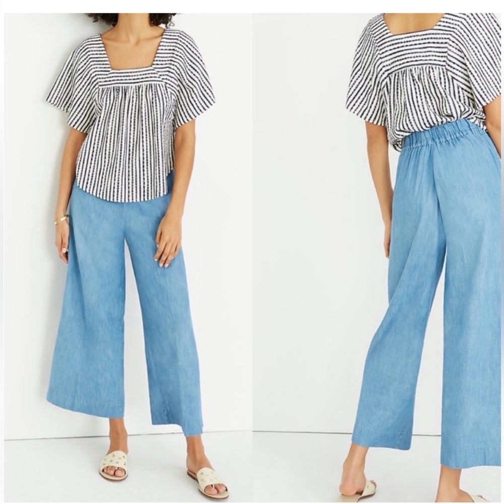 Madewell chambray denim Wide-Leg cropped Pants size small EUC